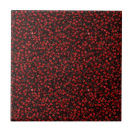 Elegant Red Confetti on Black Glitter Style タイル