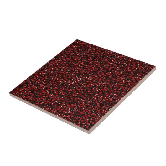 Elegant Red Confetti on Black Glitter Style タイル (側面)