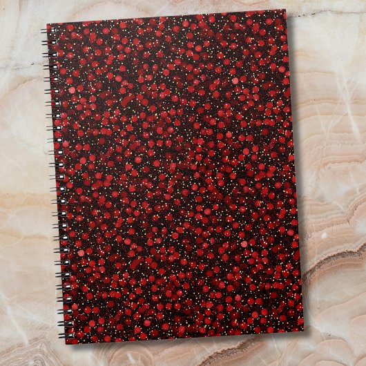 Elegant Red Confetti on Black Glitter Style ノートブック