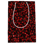 Elegant Red Confetti on Black Glitter Style ミディアムペーパーバッグ (正面)