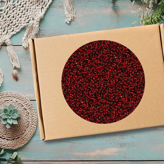 Elegant Red Confetti on Black Glitter Style ラウンドシール