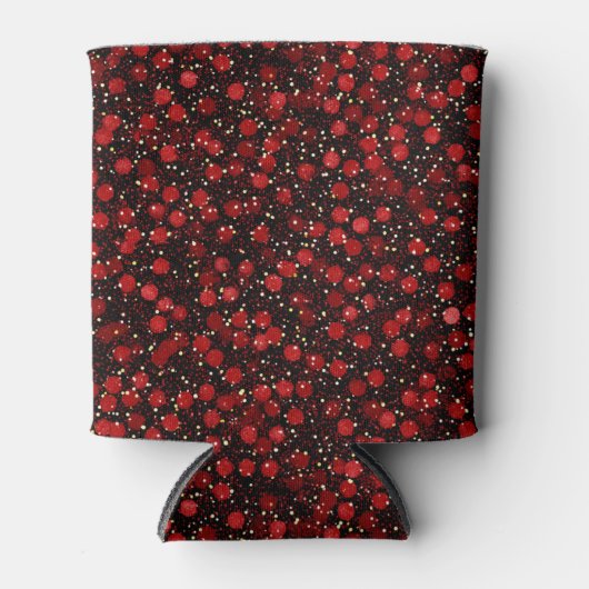 Elegant Red Confetti on Black Glitter Style 缶クーラー (正面)