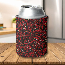 Elegant Red Confetti on Black Glitter Style 缶クーラー