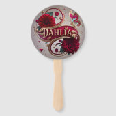 Elegant Red Dahlia Flower Art ハンドファン (裏面)