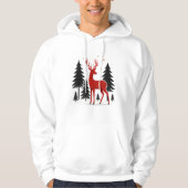 Elegant Red Deer Christmas Hoodie – Minimal Winter パーカ (正面)