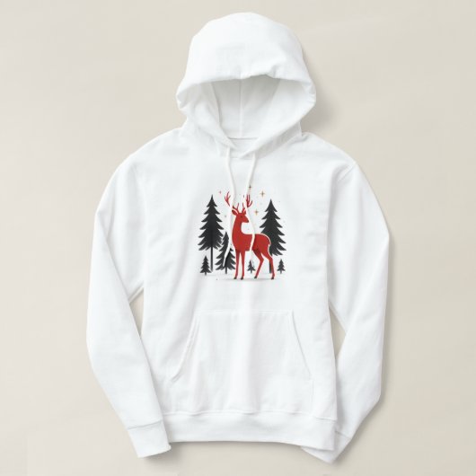 Elegant Red Deer Christmas Hoodie – Minimal Winter パーカ (デザイン正面)