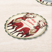 Elegant Red Deer Moose Gold Snow merry Xmas Patter ペーパーコースター (アングル)
