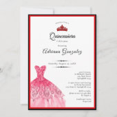 Elegant red dress 15th birthday Quinceanera 招待状 (正面)