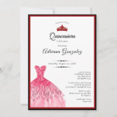 Elegant red dress 15th birthday Quinceanera 招待状 (正面)