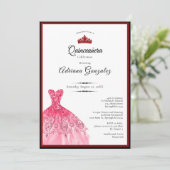 Elegant red dress 15th birthday Quinceanera 招待状 (スタンド正面)