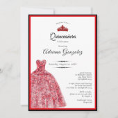 Elegant red dress 15th birthday Quinceanera 招待状 (正面)