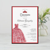 Elegant red dress 15th birthday Quinceanera 招待状 (スタンド正面)