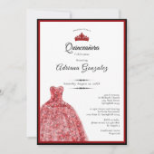 Elegant red dress 15th birthday Quinceanera 招待状 (正面)