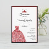 Elegant red dress 15th birthday Quinceanera 招待状 (スタンド正面)