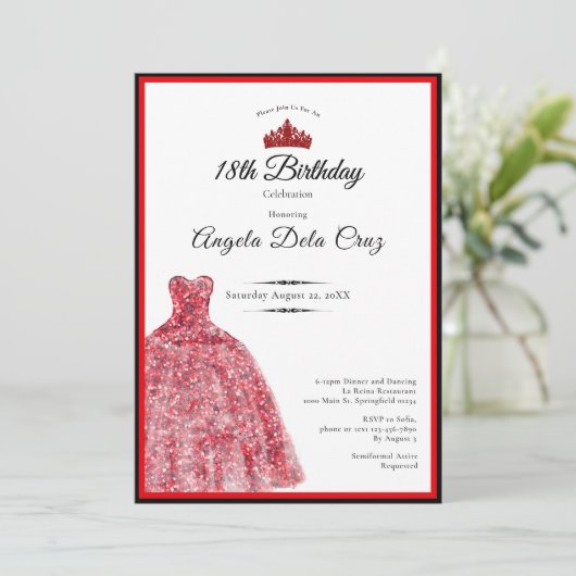 Elegant red dress 18th birthday debut 招待状 (スタンド正面)