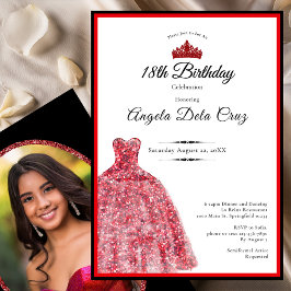 Elegant red dress 18th birthday debut 招待状