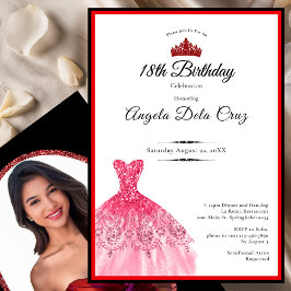 Elegant red dress 18th birthday debut 招待状