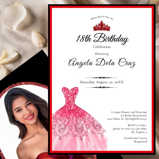 Elegant red dress 18th birthday debut 招待状