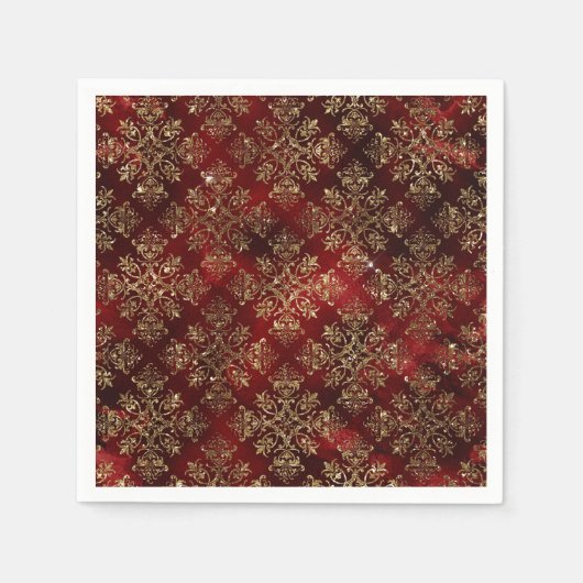 Elegant Red & Faux Gold Vintage Christmas スタンダードカクテルナプキン (正面)