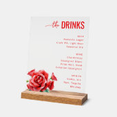 Elegant Red Floral Beverage Menu アクリルサイン (傾斜)