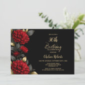 Elegant Red Floral Black Birthday Party 招待状 (スタンド正面)