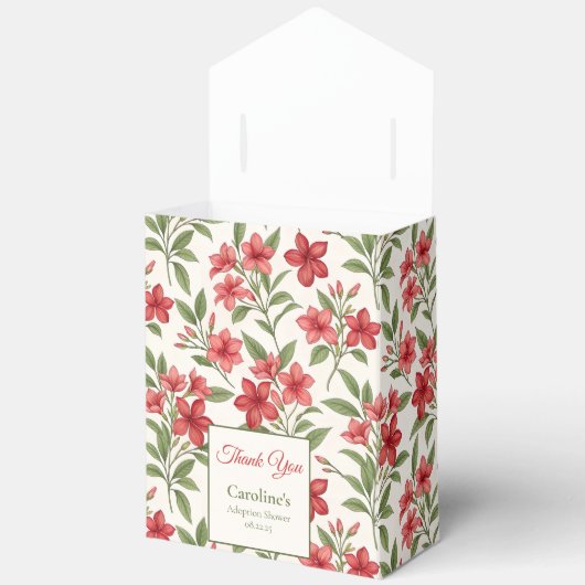 Elegant Red Floral Botanical Adoption Shower フェイバーボックス (見開き)