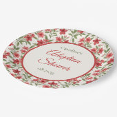 Elegant Red Floral Botanical Adoption Shower ペーパープレート (アングル)