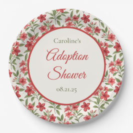 Elegant Red Floral Botanical Adoption Shower ペーパープレート