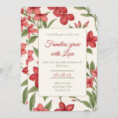 Elegant Red Floral Botanical Adoption Shower 招待状 (正面/裏面)