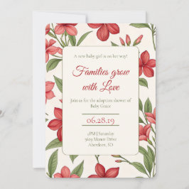 Elegant Red Floral Botanical Adoption Shower 招待状