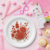 Elegant Red Floral Bouquet with Roses Romantic  ペーパープレート (パーティー)