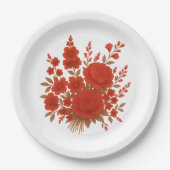 Elegant Red Floral Bouquet with Roses Romantic  ペーパープレート (正面)