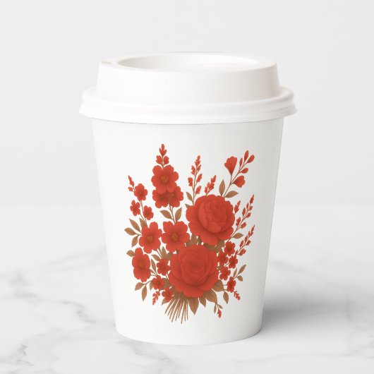 Elegant Red Floral Bouquet with Roses Romantic 紙コップ (裏面)