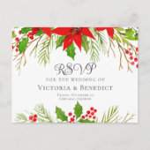 Elegant Red Floral Christmas Wedding RSVP ポストカード (正面)