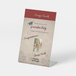 Elegant Red Floral Graduation Pedestal Welcome  台座サイン