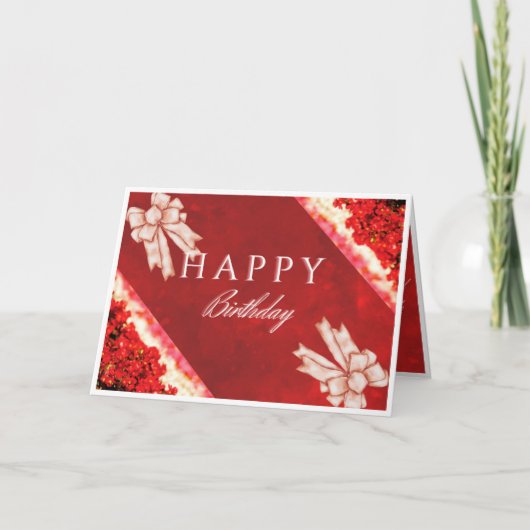 Elegant Red Floral Happy Birthday Card サンキューカード (正面)