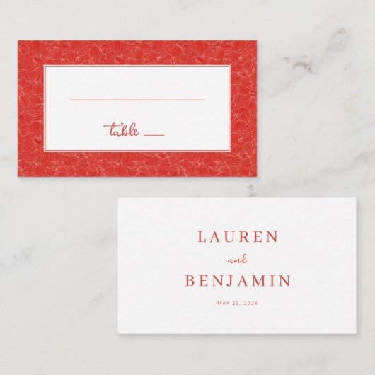 Elegant Red Floral Pattern プレイスカード (正面/裏面)