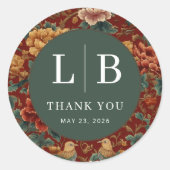 Elegant Red Floral Pheasant Motive ラウンドシール (正面)