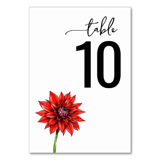 Elegant Red Floral Table Number Sign テーブルナンバー (正面)