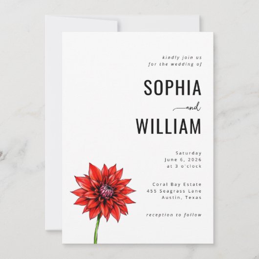 Elegant Red Floral Wedding Invitation 招待状 (正面)