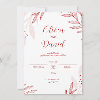 Elegant Red Floral Wedding Invitation 招待状
