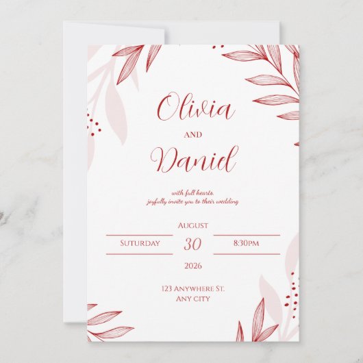 Elegant Red Floral Wedding Invitation 招待状 (正面)