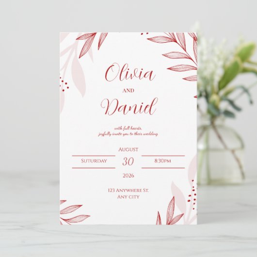 Elegant Red Floral Wedding Invitation 招待状 (スタンド正面)