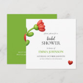 Elegant Red Flower & Heart Bridal Shower 招待状 (正面/裏面)