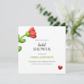 Elegant Red Flower & Heart Bridal Shower 招待状 (スタンド正面)