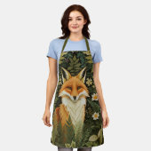 Elegant Red Fox And Green Foliage エプロン (着用した状態)