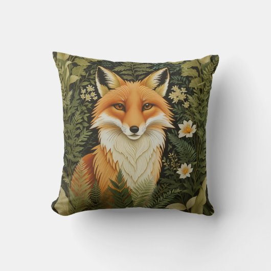 Elegant Red Fox And Green Foliage クッション (正面)