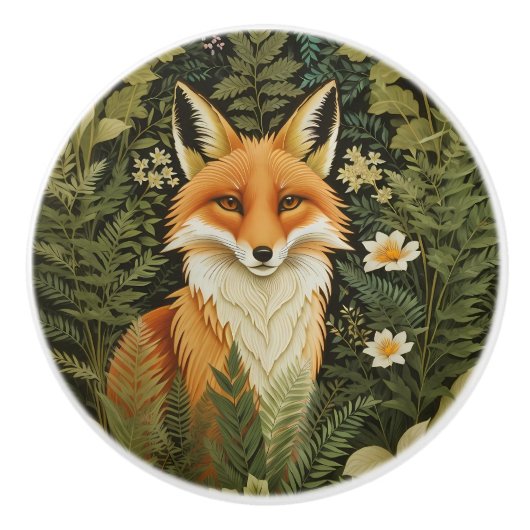 Elegant Red Fox And Green Foliage セラミックノブ (正面)