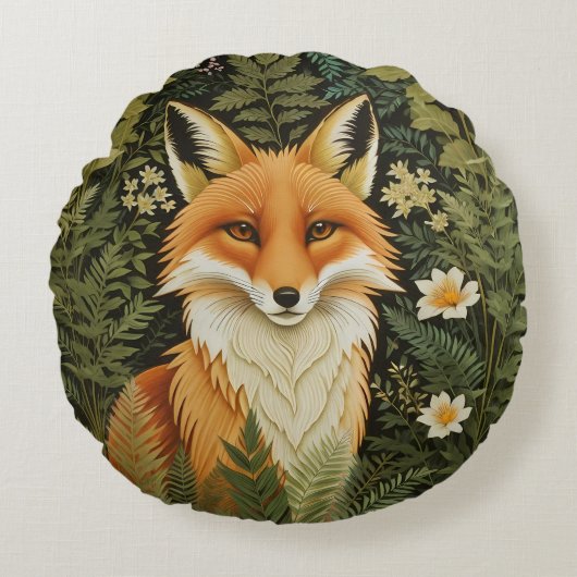 Elegant Red Fox And Green Foliage ラウンドクッション (正面)