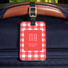 Elegant Red Gingham Monogram ラゲッジタグ